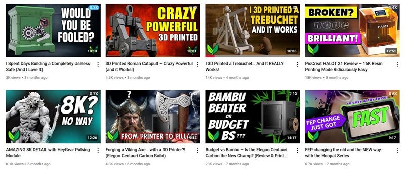 YouTube网红推荐:英国3D打印机科技测评博主频道内容