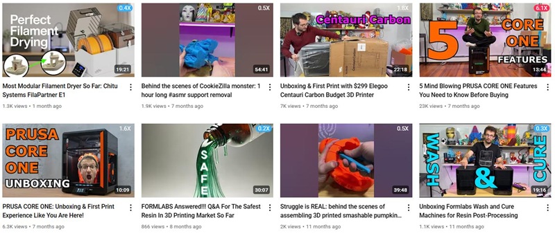 美国70万粉丝3D打印测评达人频道内容