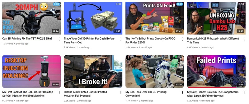 YouTube网红推荐:美国3D打印机深度测评博主频道内容