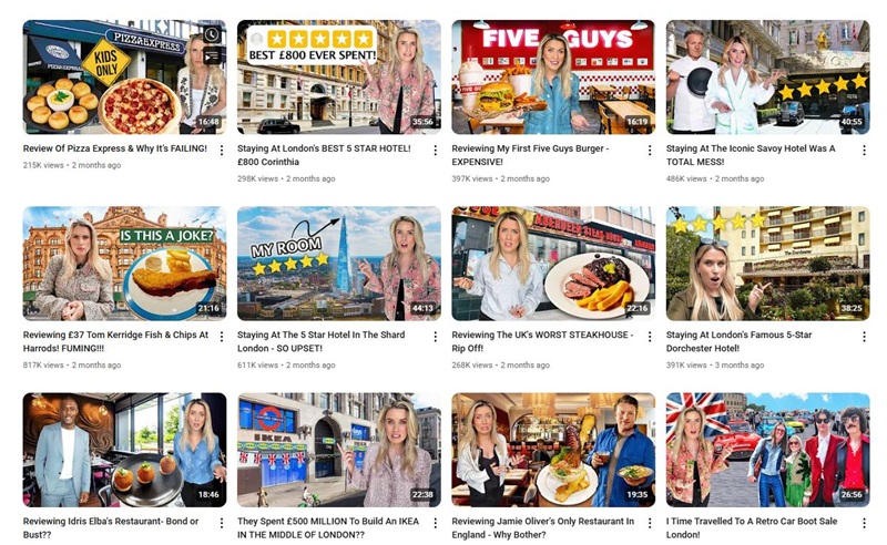 美国旅行探店打卡类海外网红博主频道内容