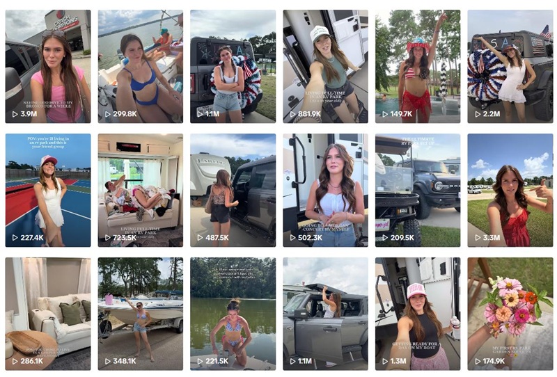 93万粉丝的Tiktok美国房车露营博主频道内容