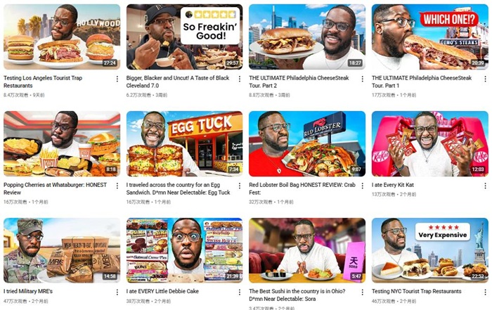 YouTube网红营销：美国生活美食线下探店类网红频道内容